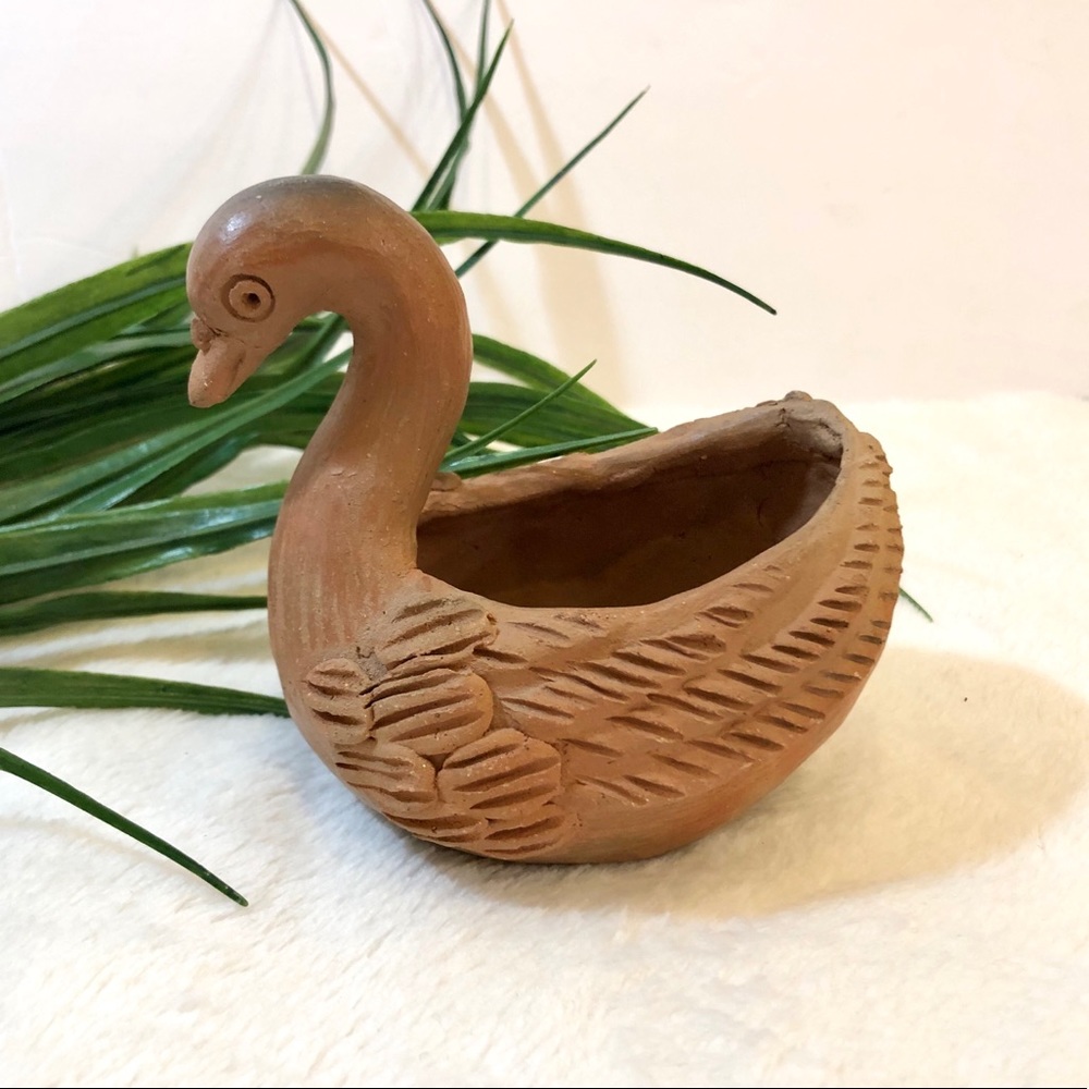 Red Terra Cotta Handmade Swan Figurine Planter
